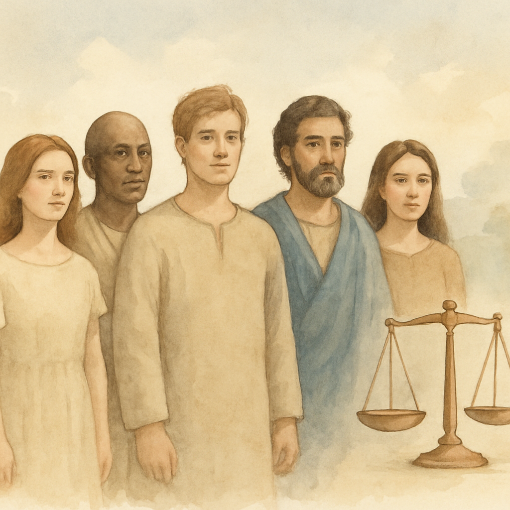 Justice and humility — group with balanced scales